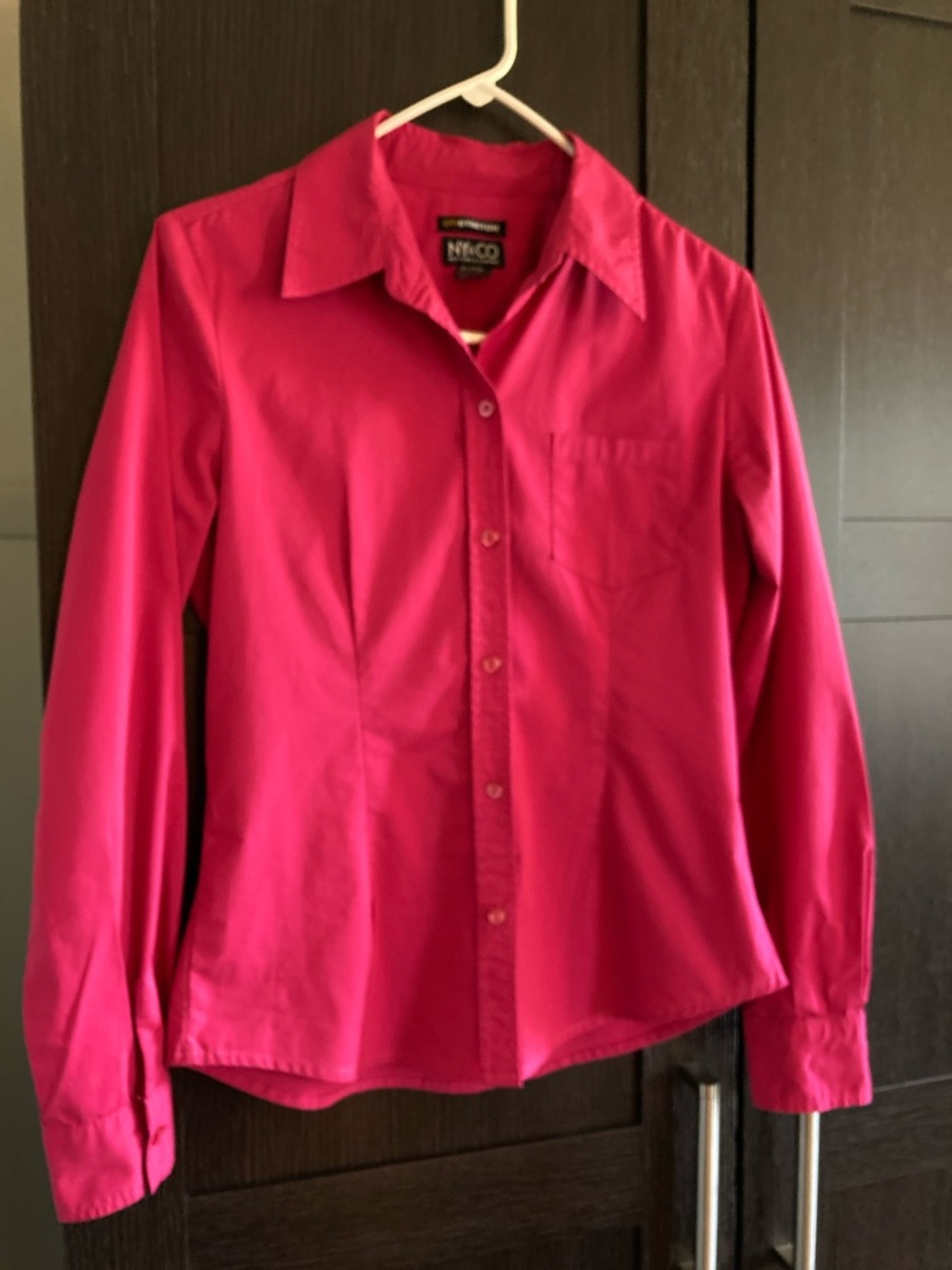 New York & Company Button-Down Shirt in Hot Pink